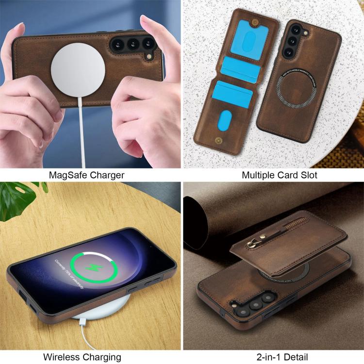 For Samsung Galaxy S23 5G Zipper Wallet Split MagSafe Leather Back Phone Case