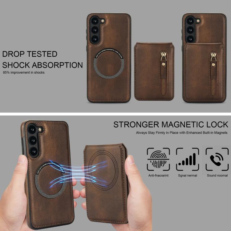 For Samsung Galaxy S23 5G Zipper Wallet Split MagSafe Leather Back Phone Case