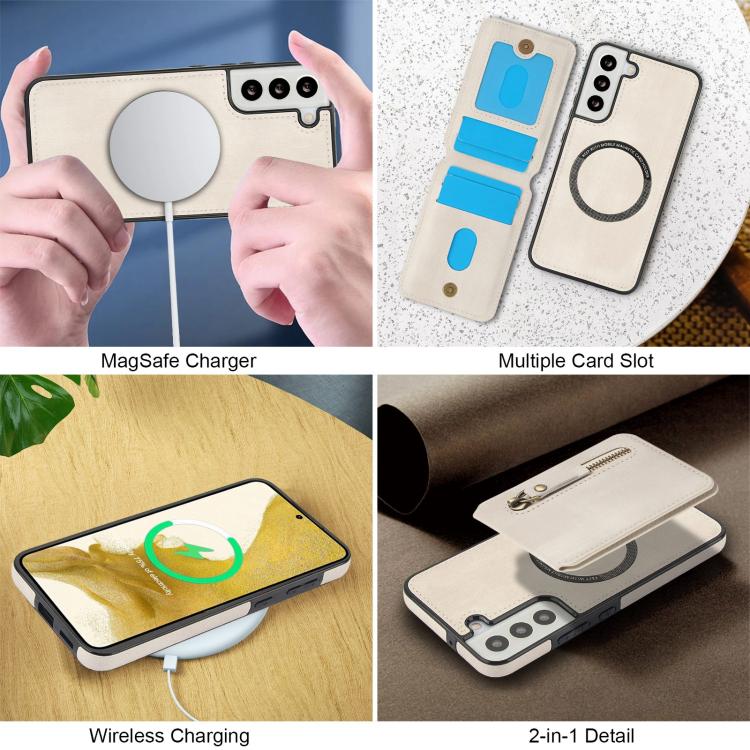 For Samsung Galaxy S22 5G Zipper Wallet Split MagSafe Leather Back Phone Case