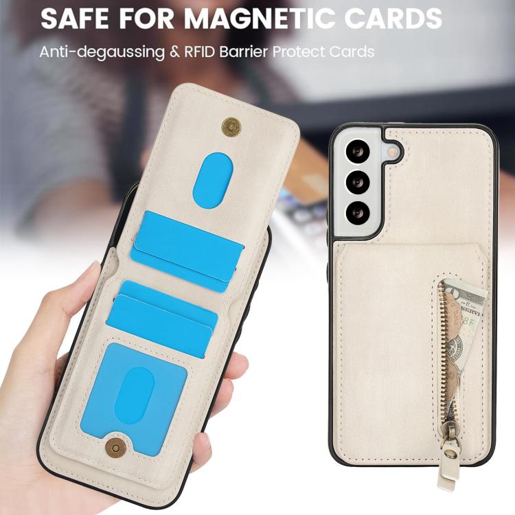 For Samsung Galaxy S22 5G Zipper Wallet Split MagSafe Leather Back Phone Case