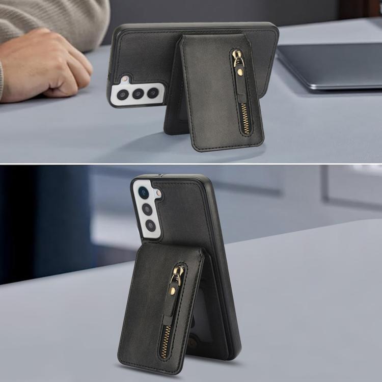 For Samsung Galaxy S22 5G Zipper Wallet Split MagSafe Leather Back Phone Case