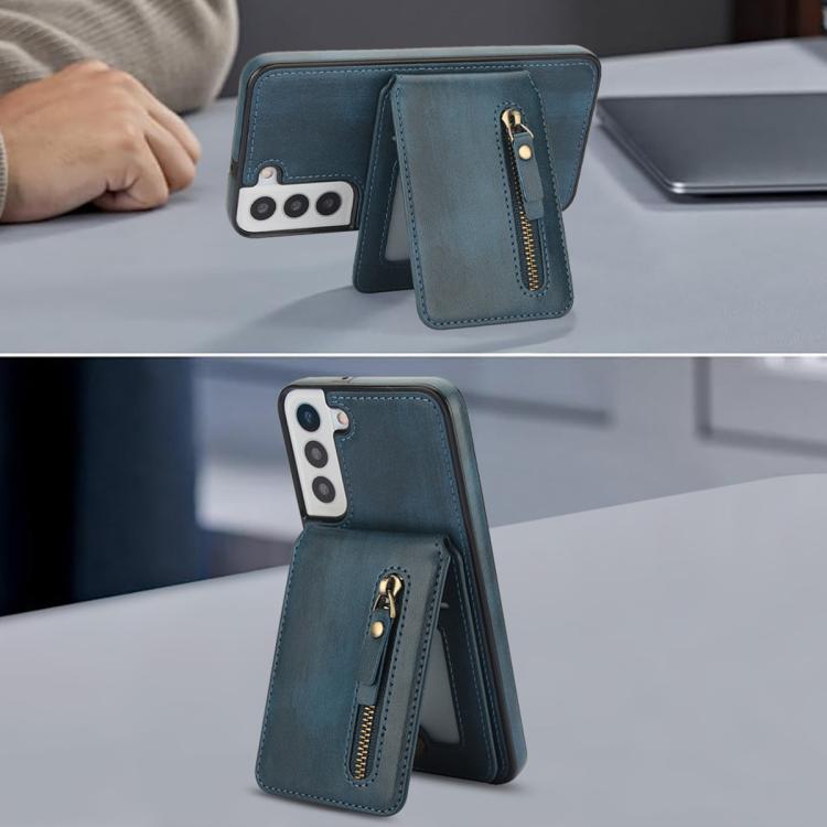 For Samsung Galaxy S22 5G Zipper Wallet Split MagSafe Leather Back Phone Case