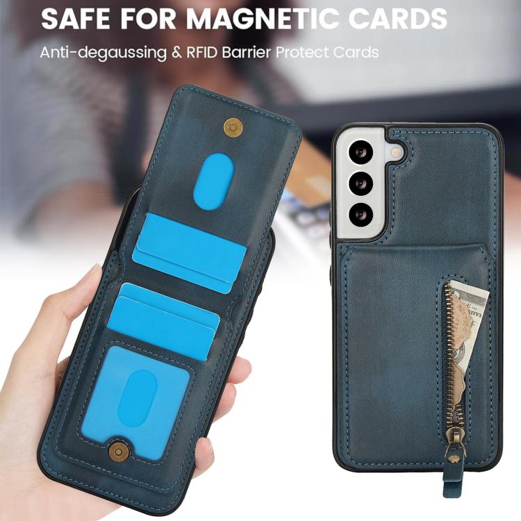 For Samsung Galaxy S22 5G Zipper Wallet Split MagSafe Leather Back Phone Case