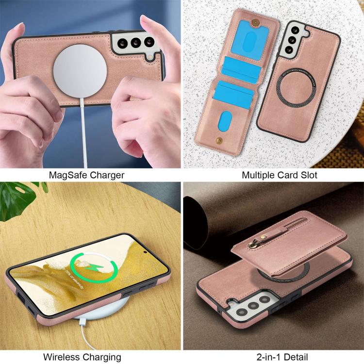 For Samsung Galaxy S22 5G Zipper Wallet Split MagSafe Leather Back Phone Case