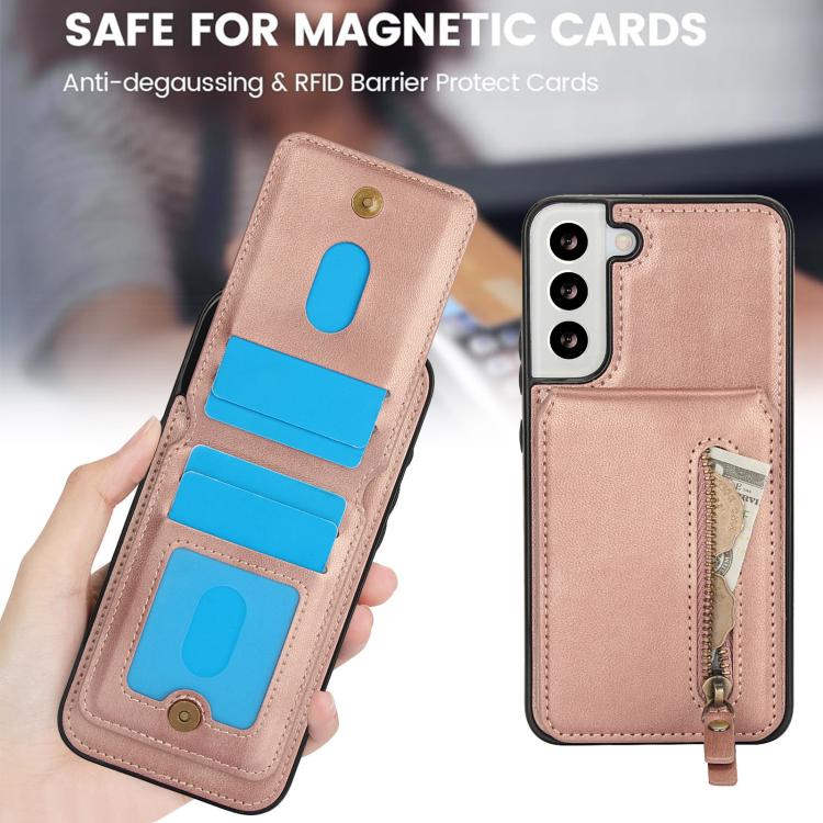 For Samsung Galaxy S22 5G Zipper Wallet Split MagSafe Leather Back Phone Case