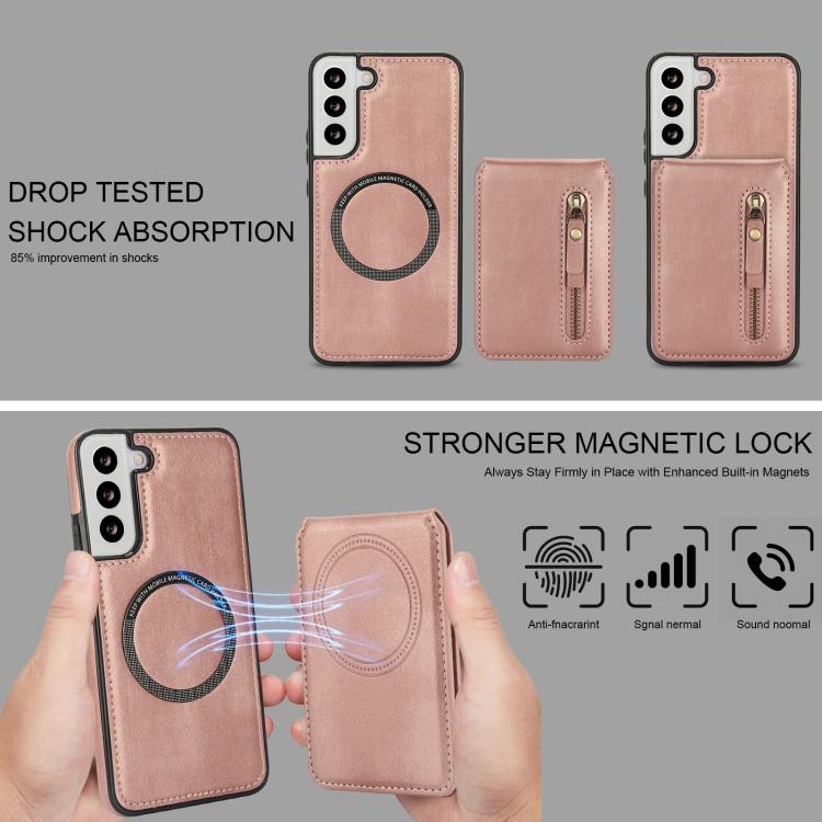 For Samsung Galaxy S22 5G Zipper Wallet Split MagSafe Leather Back Phone Case