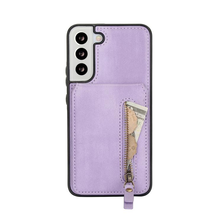 For Samsung Galaxy S22 5G Zipper Wallet Split MagSafe Leather Back Phone Case