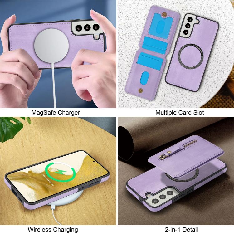 For Samsung Galaxy S22 5G Zipper Wallet Split MagSafe Leather Back Phone Case