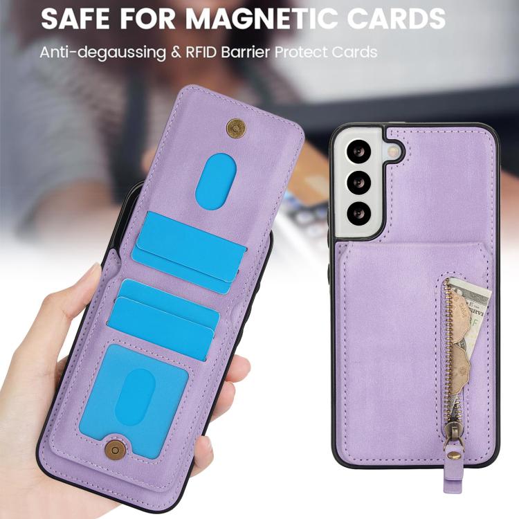 For Samsung Galaxy S22 5G Zipper Wallet Split MagSafe Leather Back Phone Case