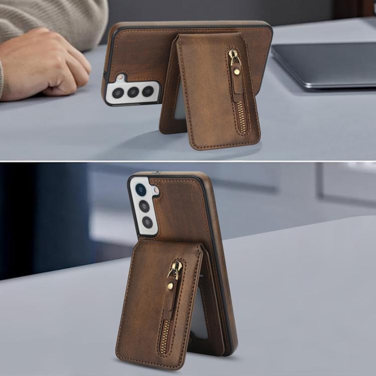 For Samsung Galaxy S22 5G Zipper Wallet Split MagSafe Leather Back Phone Case