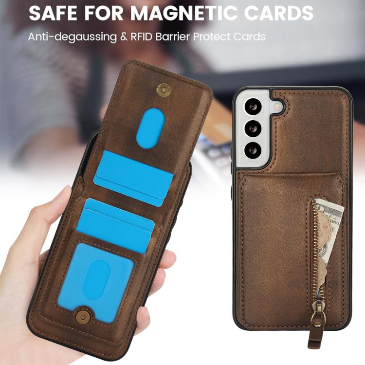 For Samsung Galaxy S22 5G Zipper Wallet Split MagSafe Leather Back Phone Case