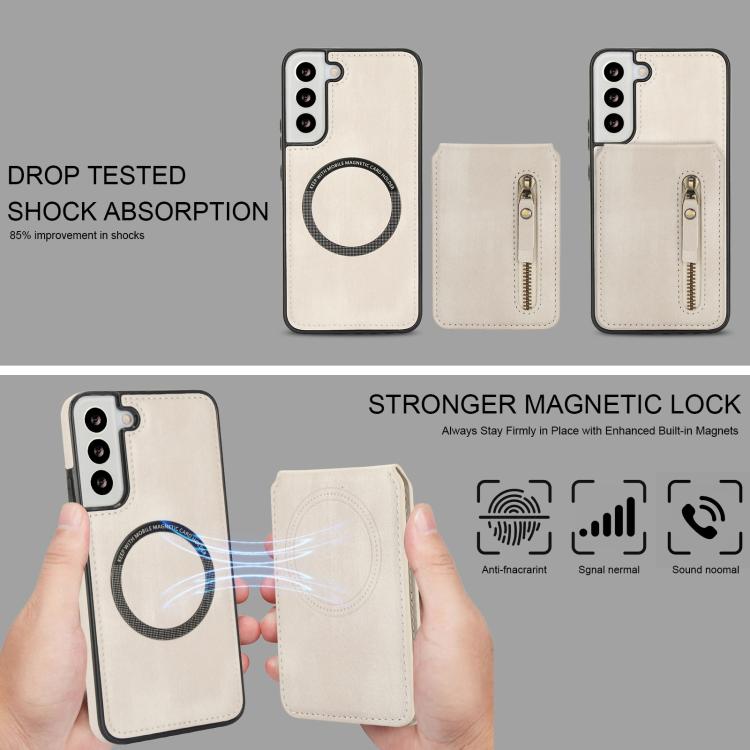 For Samsung Galaxy S21 FE 5G Zipper Wallet Split MagSafe Leather Back Phone Case