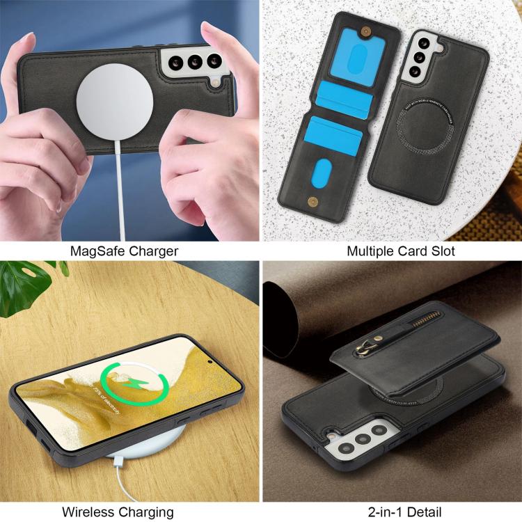 For Samsung Galaxy S21 FE 5G Zipper Wallet Split MagSafe Leather Back Phone Case