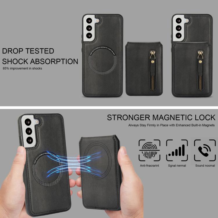 For Samsung Galaxy S21 FE 5G Zipper Wallet Split MagSafe Leather Back Phone Case