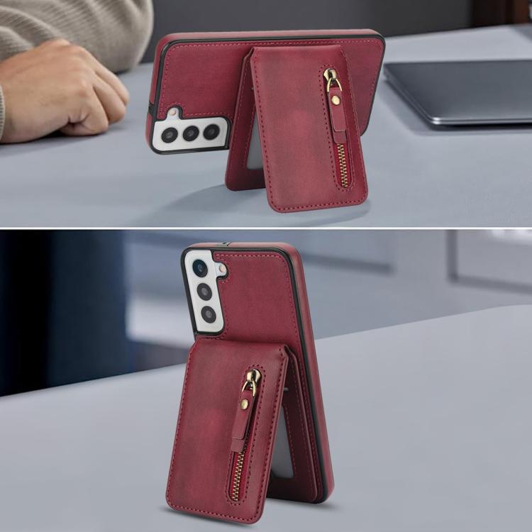 For Samsung Galaxy S21 FE 5G Zipper Wallet Split MagSafe Leather Back Phone Case