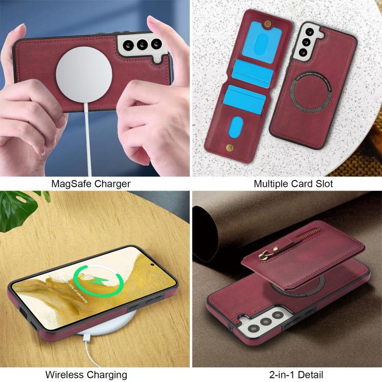 For Samsung Galaxy S21 FE 5G Zipper Wallet Split MagSafe Leather Back Phone Case