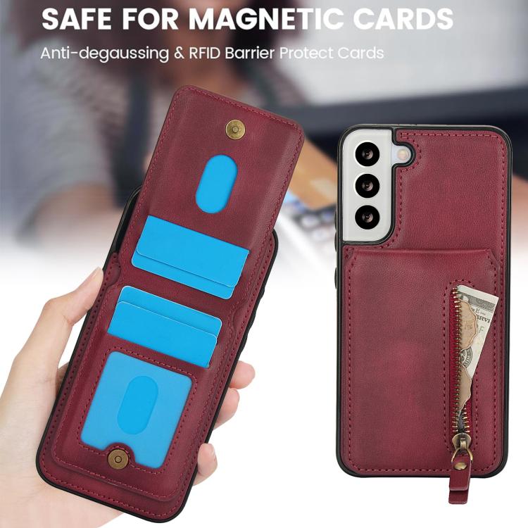 For Samsung Galaxy S21 FE 5G Zipper Wallet Split MagSafe Leather Back Phone Case