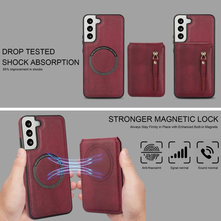 For Samsung Galaxy S21 FE 5G Zipper Wallet Split MagSafe Leather Back Phone Case