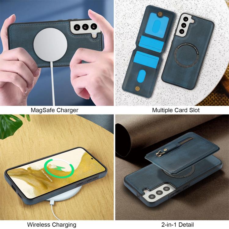 For Samsung Galaxy S21 FE 5G Zipper Wallet Split MagSafe Leather Back Phone Case