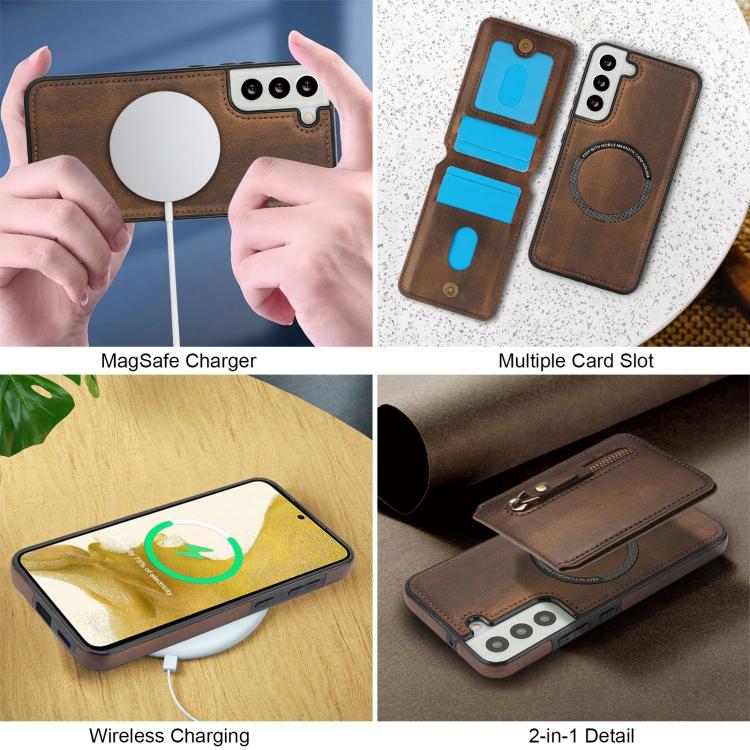 For Samsung Galaxy S21 FE 5G Zipper Wallet Split MagSafe Leather Back Phone Case