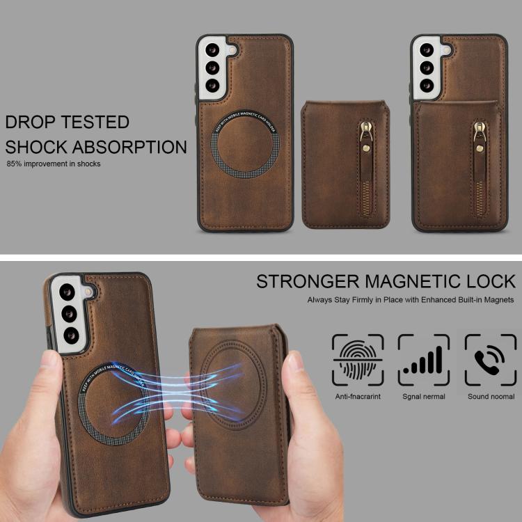 For Samsung Galaxy S21 FE 5G Zipper Wallet Split MagSafe Leather Back Phone Case