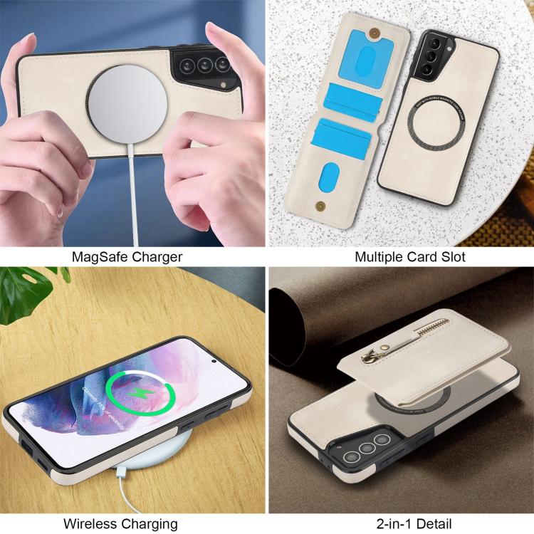 For Samsung Galaxy S21+ 5G Zipper Wallet Split MagSafe Leather Back Phone Case