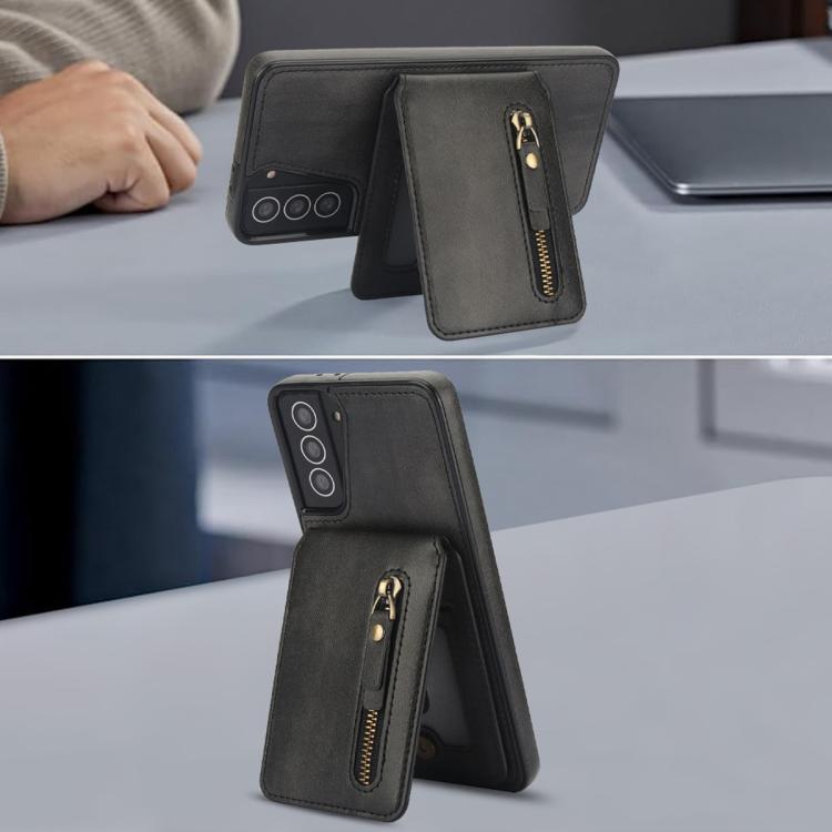 For Samsung Galaxy S21+ 5G Zipper Wallet Split MagSafe Leather Back Phone Case