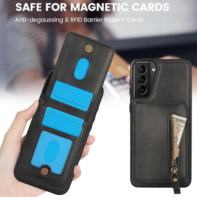 For Samsung Galaxy S21+ 5G Zipper Wallet Split MagSafe Leather Back Phone Case