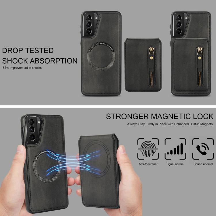 For Samsung Galaxy S21+ 5G Zipper Wallet Split MagSafe Leather Back Phone Case