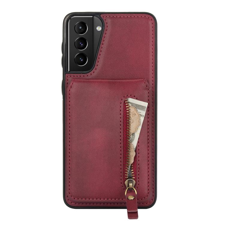 For Samsung Galaxy S21+ 5G Zipper Wallet Split MagSafe Leather Back Phone Case