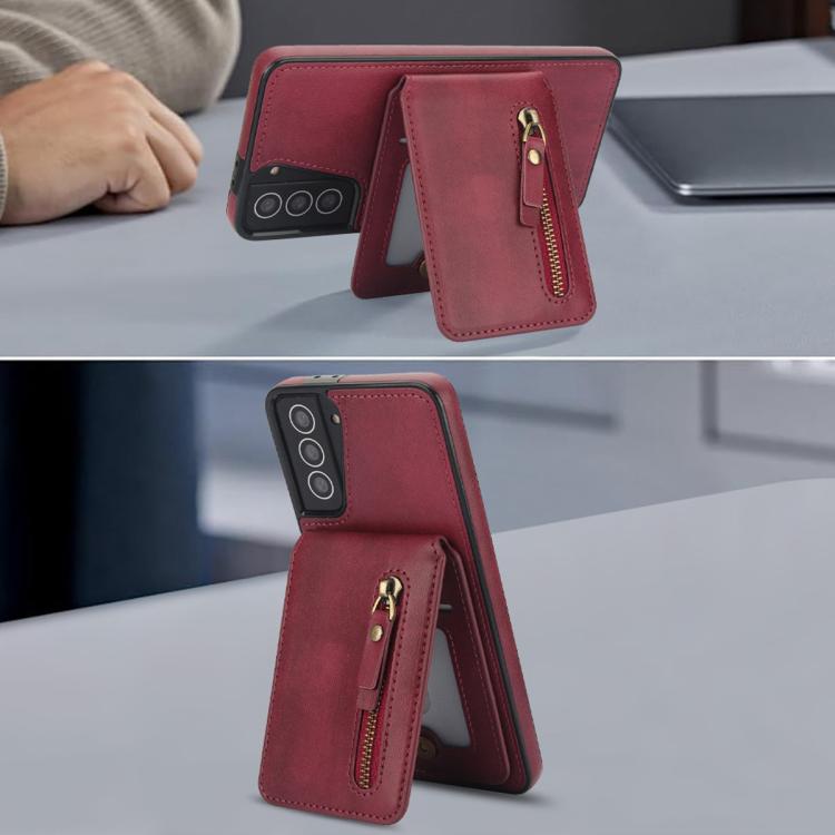 For Samsung Galaxy S21+ 5G Zipper Wallet Split MagSafe Leather Back Phone Case