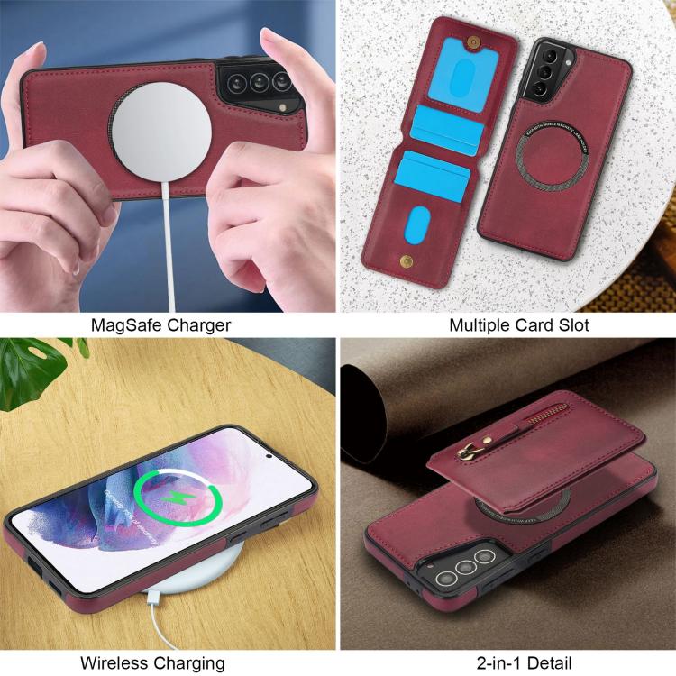 For Samsung Galaxy S21+ 5G Zipper Wallet Split MagSafe Leather Back Phone Case