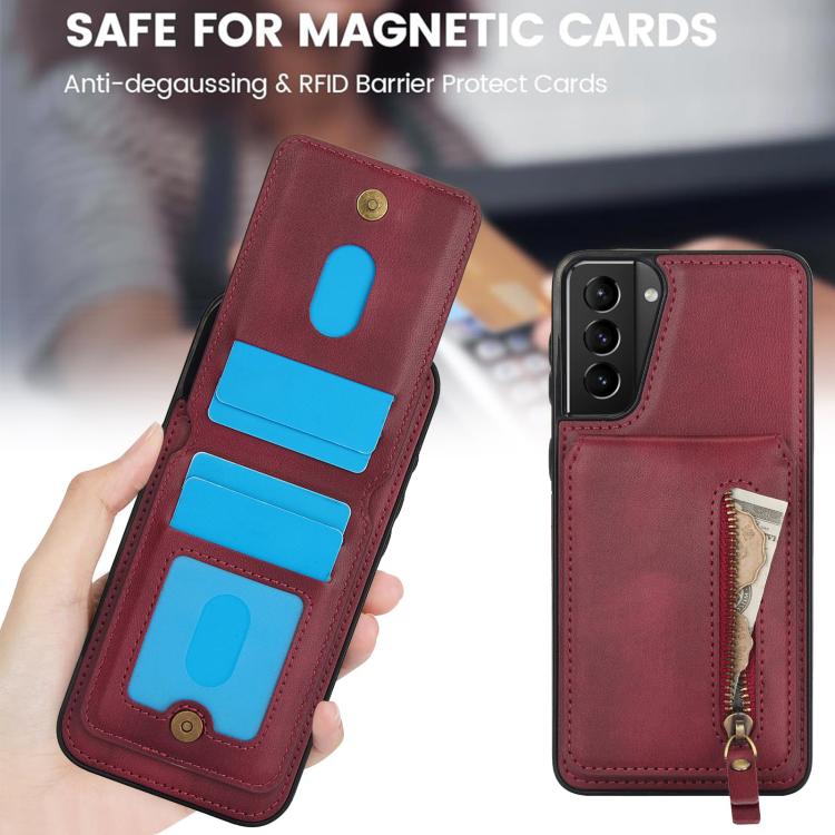 For Samsung Galaxy S21+ 5G Zipper Wallet Split MagSafe Leather Back Phone Case
