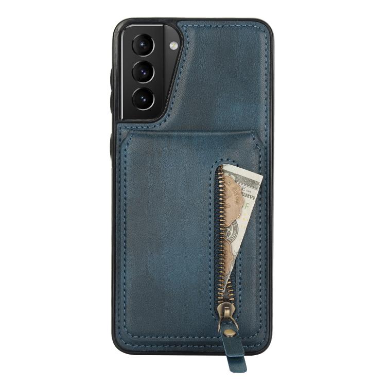 For Samsung Galaxy S21+ 5G Zipper Wallet Split MagSafe Leather Back Phone Case