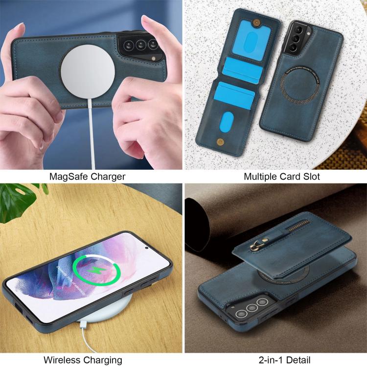 For Samsung Galaxy S21+ 5G Zipper Wallet Split MagSafe Leather Back Phone Case