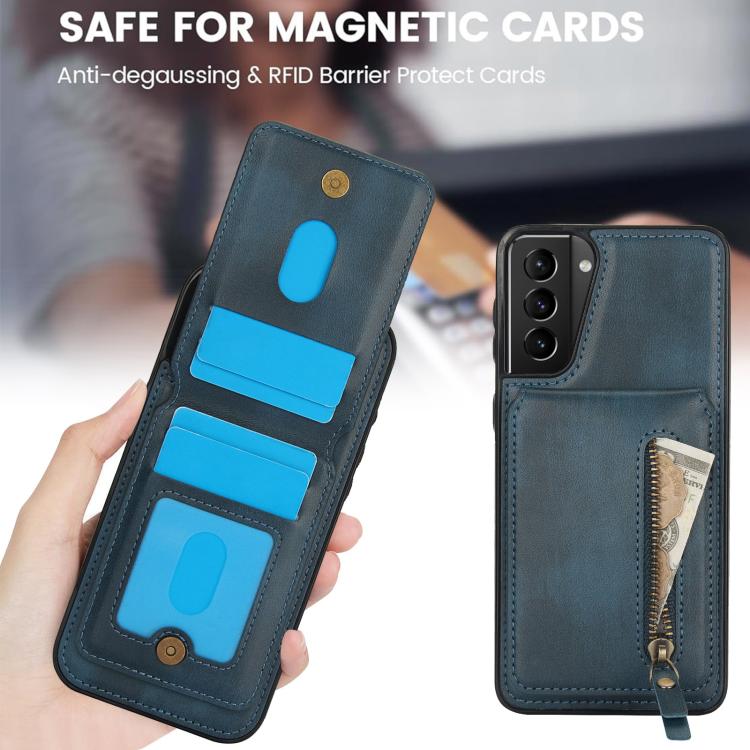 For Samsung Galaxy S21+ 5G Zipper Wallet Split MagSafe Leather Back Phone Case