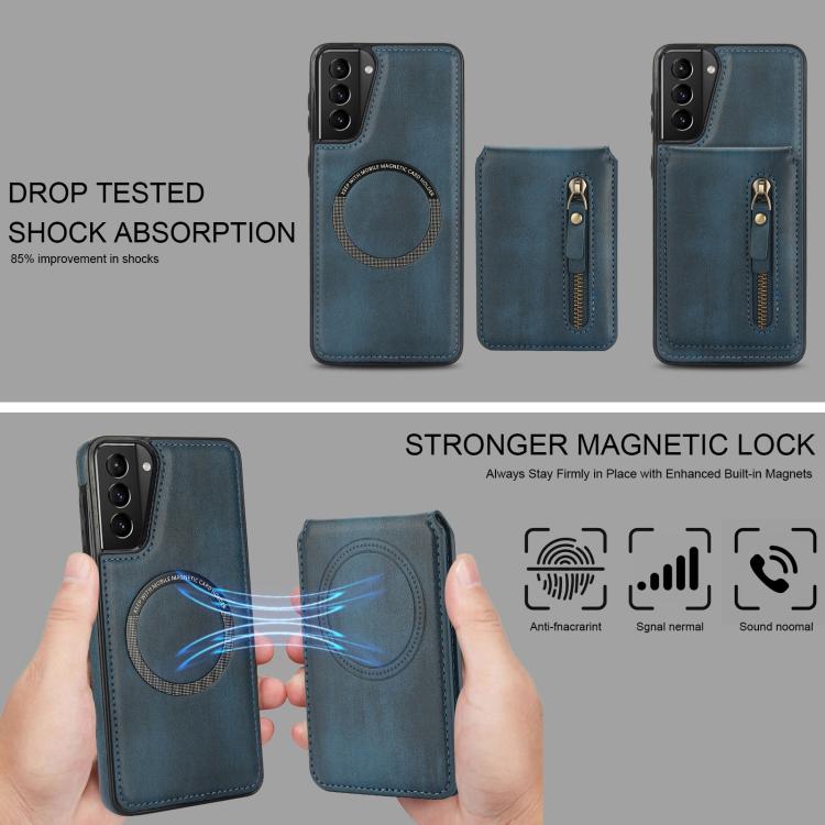 For Samsung Galaxy S21+ 5G Zipper Wallet Split MagSafe Leather Back Phone Case