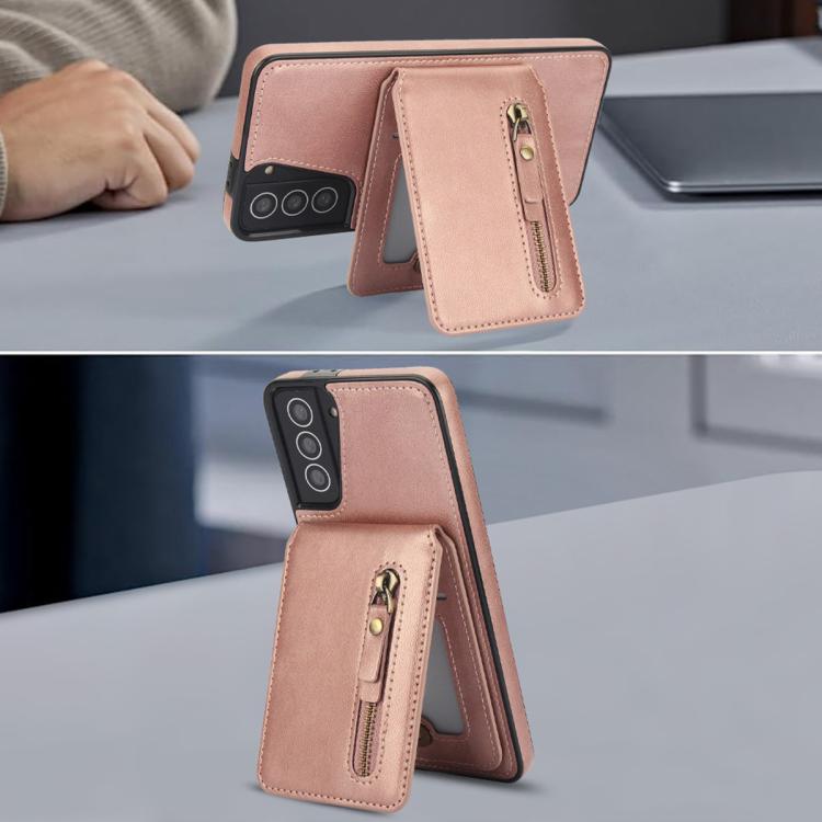 For Samsung Galaxy S21+ 5G Zipper Wallet Split MagSafe Leather Back Phone Case