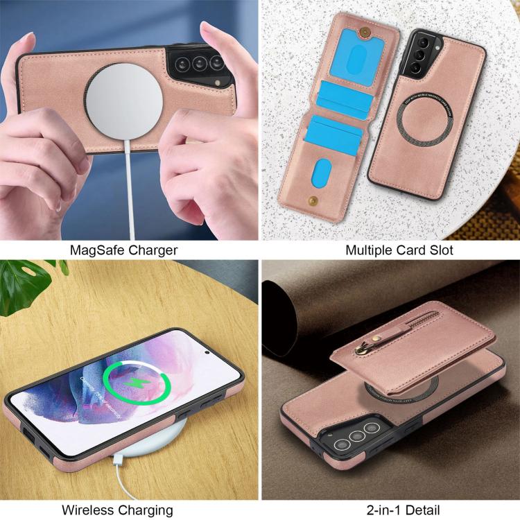 For Samsung Galaxy S21+ 5G Zipper Wallet Split MagSafe Leather Back Phone Case