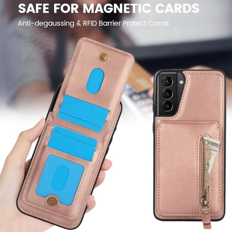 For Samsung Galaxy S21+ 5G Zipper Wallet Split MagSafe Leather Back Phone Case