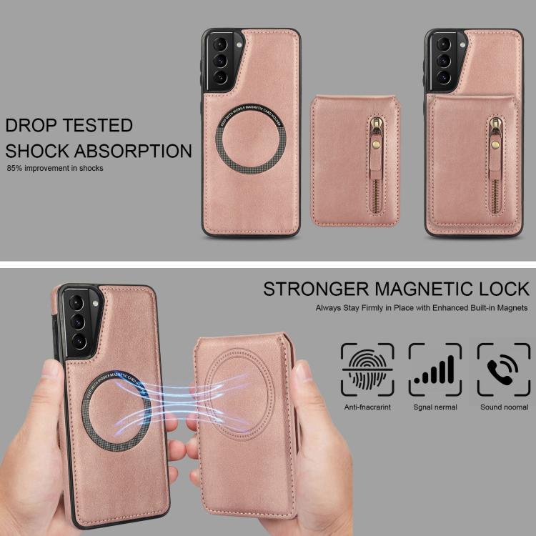 For Samsung Galaxy S21+ 5G Zipper Wallet Split MagSafe Leather Back Phone Case