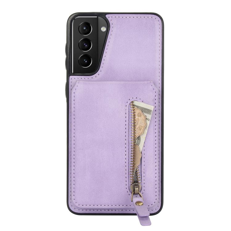 For Samsung Galaxy S21+ 5G Zipper Wallet Split MagSafe Leather Back Phone Case
