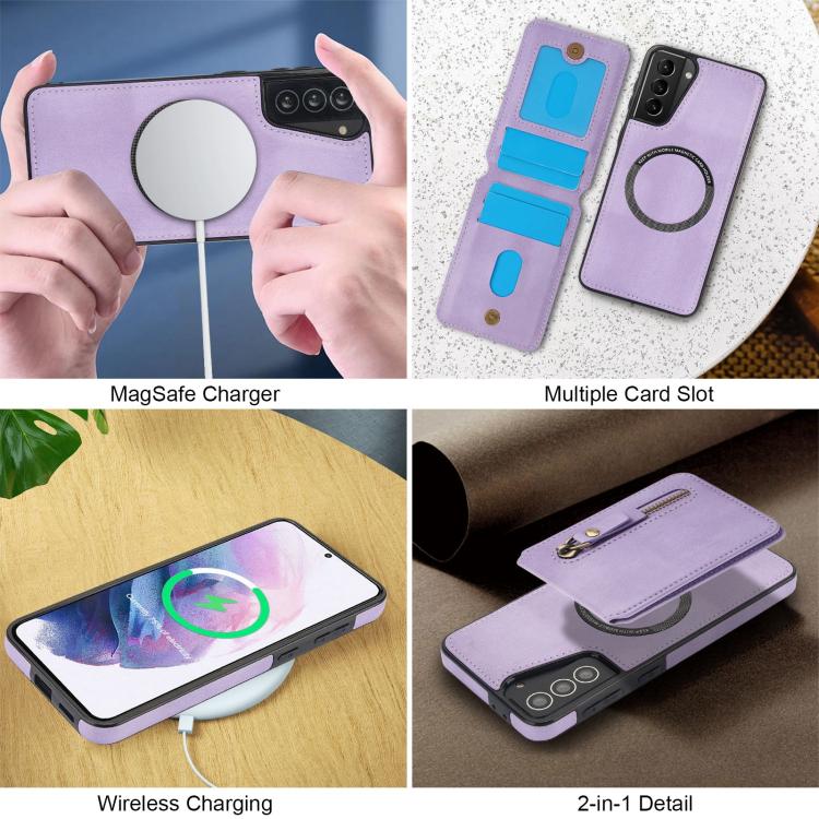 For Samsung Galaxy S21+ 5G Zipper Wallet Split MagSafe Leather Back Phone Case