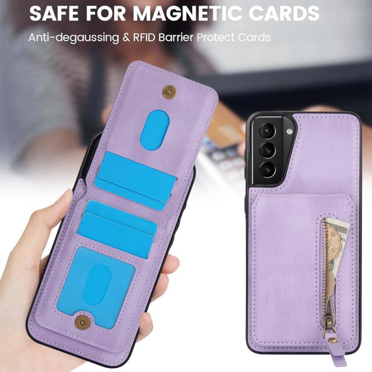 For Samsung Galaxy S21+ 5G Zipper Wallet Split MagSafe Leather Back Phone Case