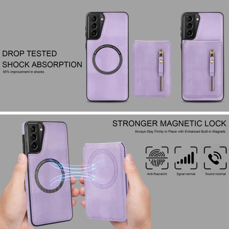 For Samsung Galaxy S21+ 5G Zipper Wallet Split MagSafe Leather Back Phone Case