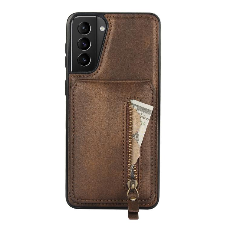 For Samsung Galaxy S21+ 5G Zipper Wallet Split MagSafe Leather Back Phone Case