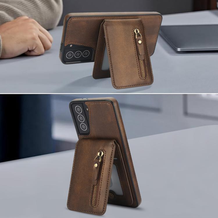 For Samsung Galaxy S21+ 5G Zipper Wallet Split MagSafe Leather Back Phone Case