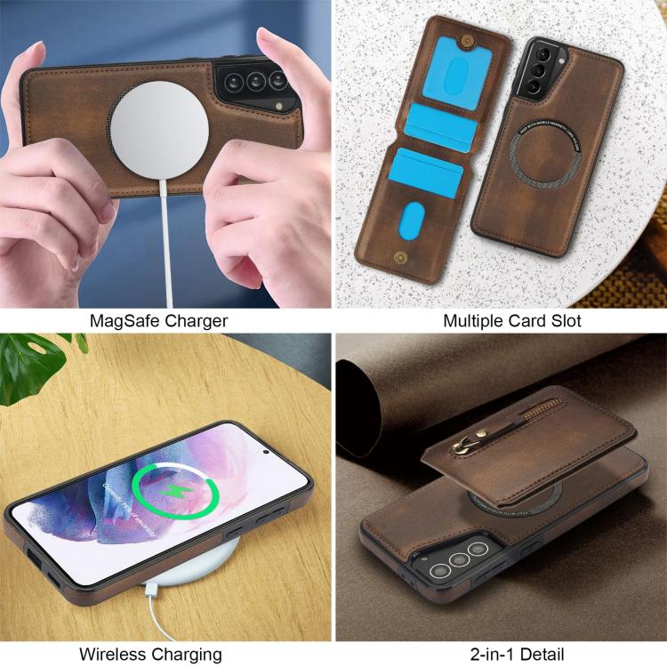 For Samsung Galaxy S21+ 5G Zipper Wallet Split MagSafe Leather Back Phone Case