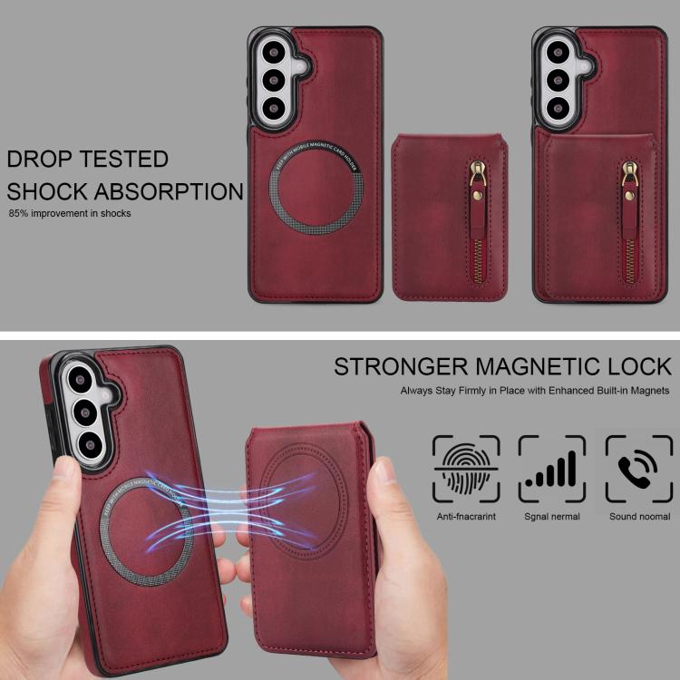 For Samsung Galaxy S26 5G Zipper Wallet Split MagSafe Leather Back Phone Case