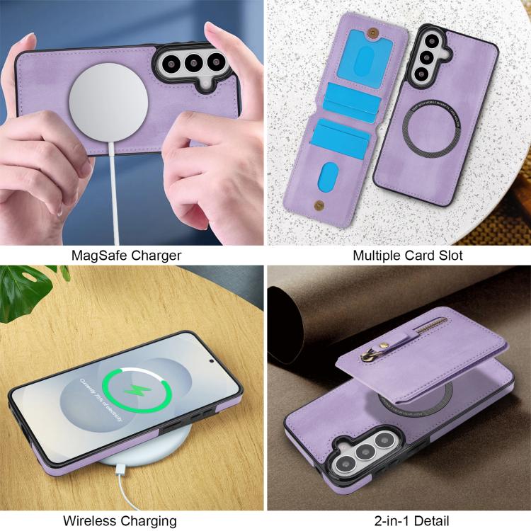 For Samsung Galaxy S26 5G Zipper Wallet Split MagSafe Leather Back Phone Case
